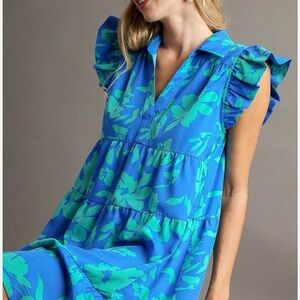 Umgee Blue & Teal Floral Midi Dress